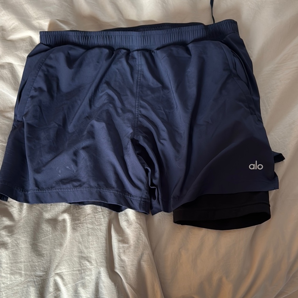 ALO Yoga Blue and Black Athletic Shorts